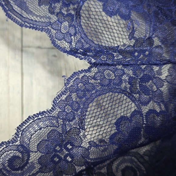 Vintage 1980's Cacique Blue Floral Semi Sheer Lingerie Slip Dress - Picture 8 of 10